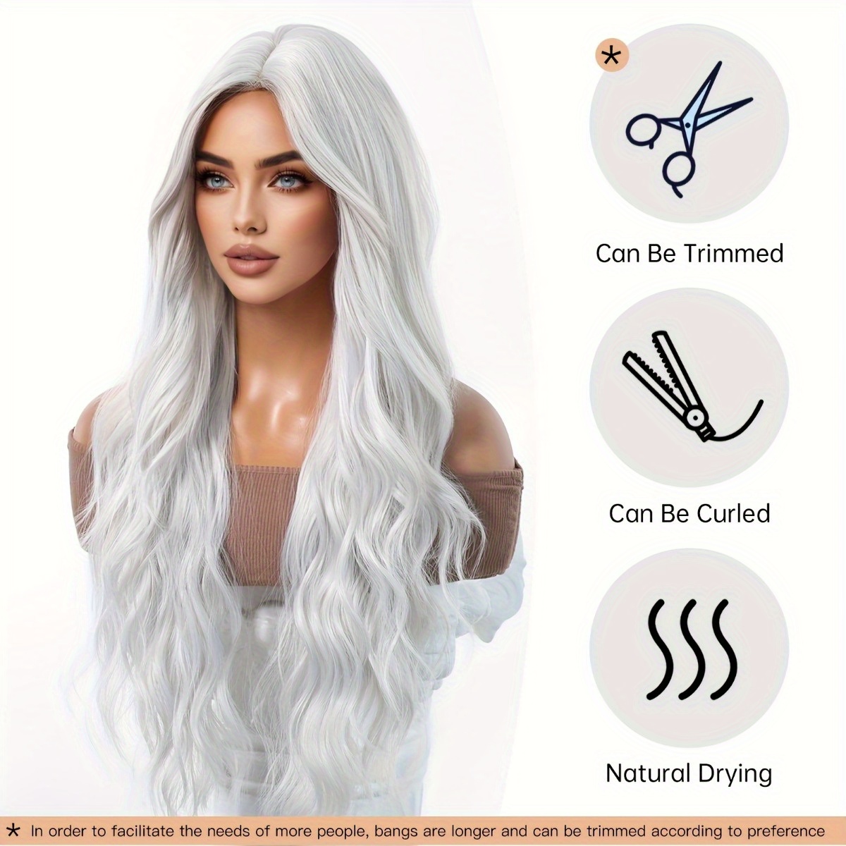 Hair Care Brand - Anxin Marka Sentetik Elyaf Peruk: Gümüş-Beyaz